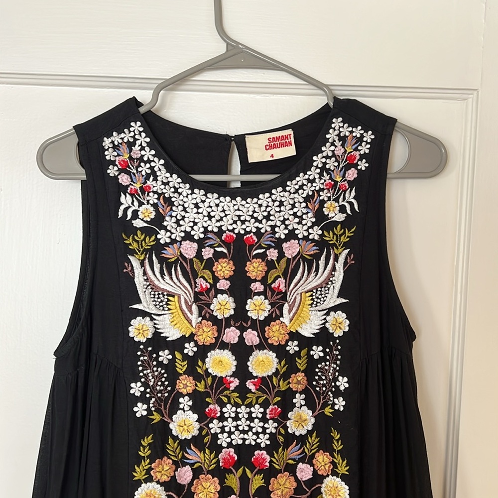 EUC Anthropologie Samant Chauhan Black Embroidered Maxi Dress Floral Gorgeous! - Picture 2 of 6